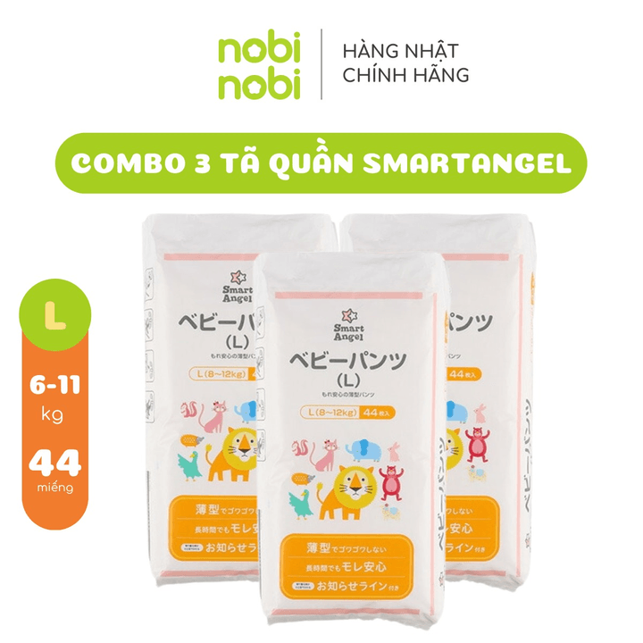 Combo 3 Tã/bỉm Quần Smart Angel Cho Bé Từ 8-12kg 44 Miếng (hàng Nội địa Nhật)