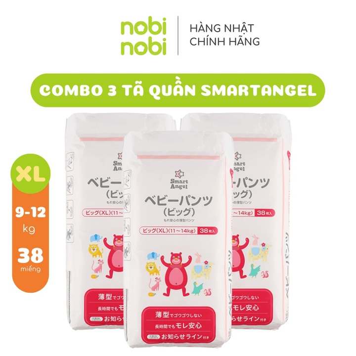 Combo 3 Tã/bỉm Quần Smart Angel Cho Bé Từ 11-14kg 38 Miếng (hàng Nội địa Nhật)
