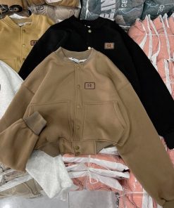 áo Khoác Bomber Nỉ Phối Khuy Bấm Form Croptop Lửng – Htm Fashion