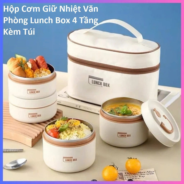 Hộp Cơm Giữ Nhiệt Văn Phòng Lunch Box 4 Tầng Kèm Túi – Gdn