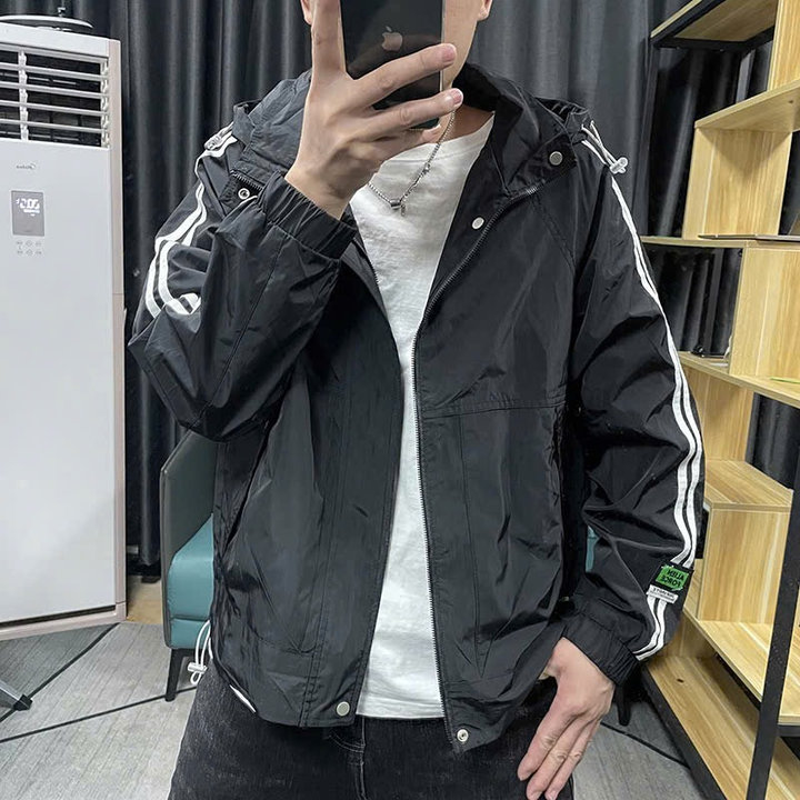 áo Khoác Nam Nữ Có Nón Thiết Kế Khóa Kéo Phối Nut Bấm Tay 2 Sọc – Htm Fashiom