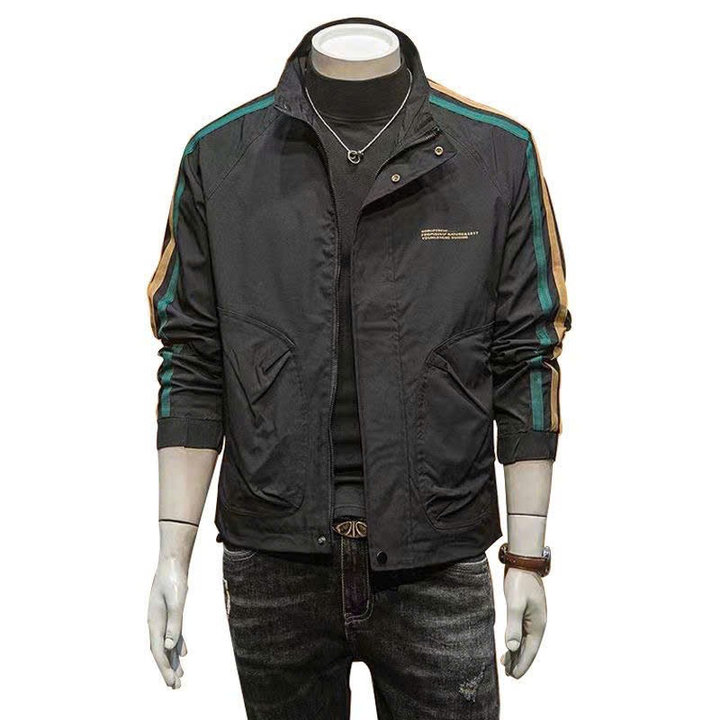 áo Khoác Dù Nam Nữ Cổ Bẻ Phối Tay 2 Sọc In Chữ ở Ngực – Htm Fashion