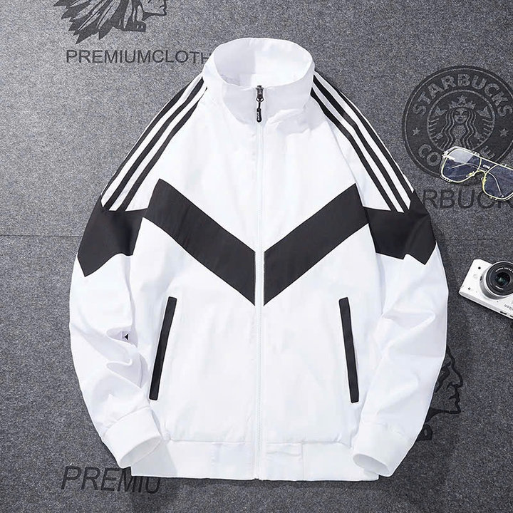 áo Khoác Dù Nam 2 Lớp Cổ đứng Thiết Kế Khóa Keoa Tay 3 Sọc Chữ V – Htm Fashion