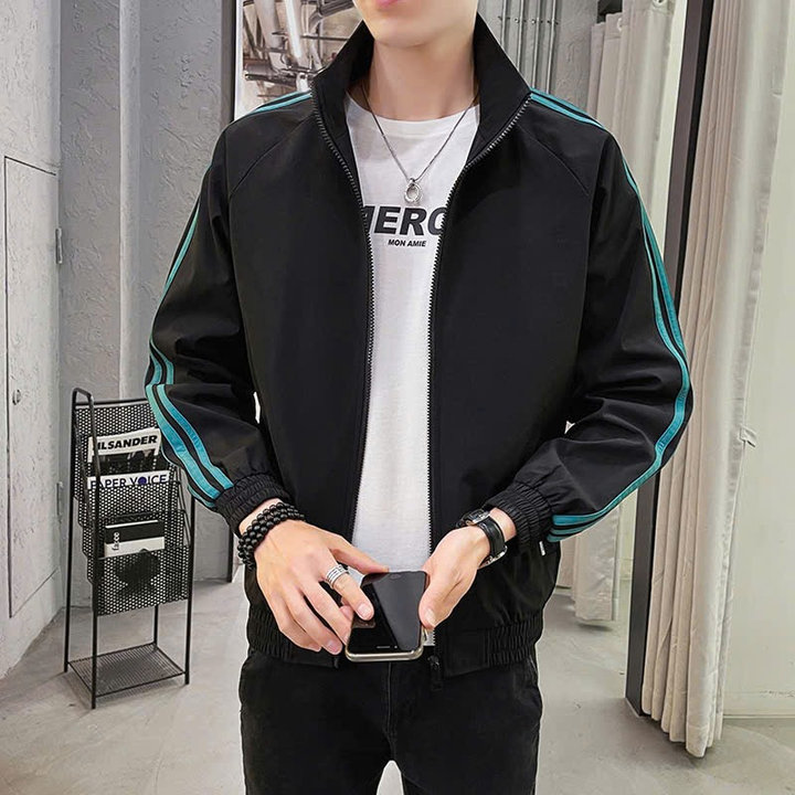 áo Khoác Dù Nam Nữ Cổ Trụ Phối Tay 3 Sọc Xanh – Htm Fashion