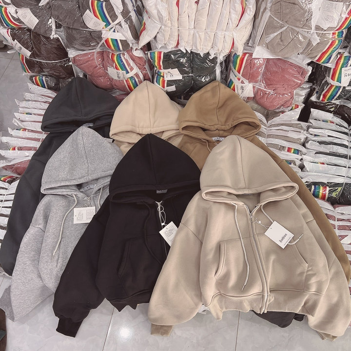 áo Khoác Trơn Nỉ Nữ Croptop Nữ Có Nón Thiết Kế Khóa Kéo – Htm Fashion