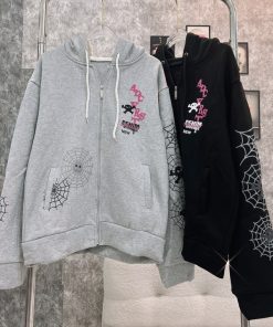 áo Khoác Nỉ In Tơ Nhện Thiết Kế Khóa Kéo Có Nón – Htm Fashion