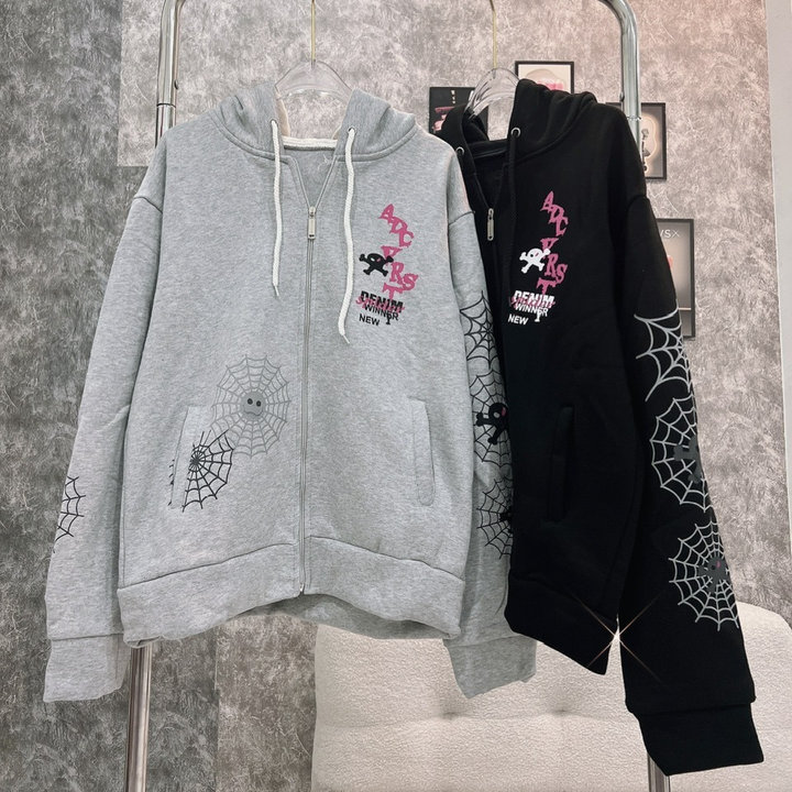 áo Khoác Nỉ In Tơ Nhện Thiết Kế Khóa Kéo Có Nón – Htm Fashion