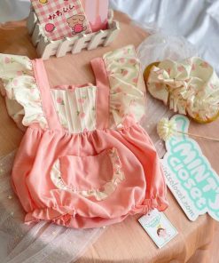 Set Body Dập Ly Túi Viền Ren Giả Yếm Hồng Cho Bé Gái Sơ Sinh 1 2 Tuổi