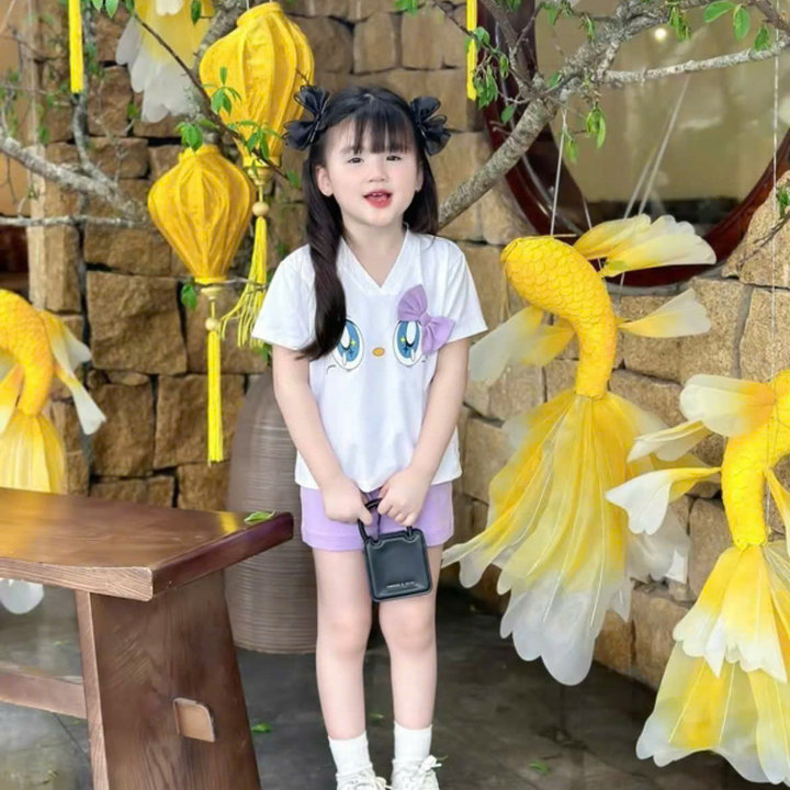 đồ Bộ áo Thun Có Nơ Quần Short Thoải Mái Mát Mẻ Cho Bé Gái Mùa Hè