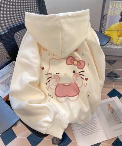 áo Hoodie Nữ Vải Nỉ Ngoại Dày Dặn In Hình Kitty Má Hồng Xinh Xắn Tp45