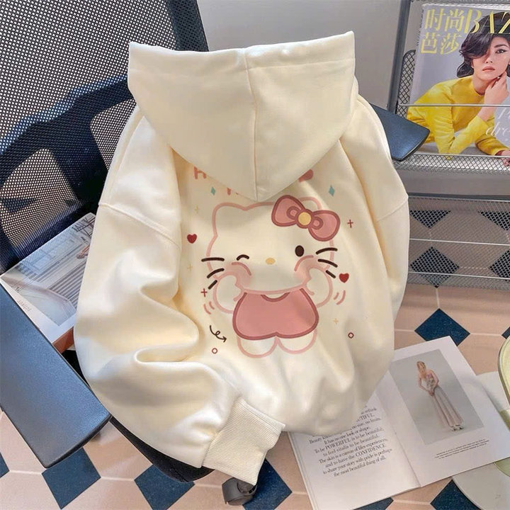 áo Hoodie Nữ Vải Nỉ Ngoại Dày Dặn In Hình Kitty Má Hồng Xinh Xắn Tp45