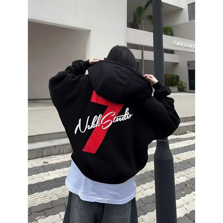 áo Khoác Lửng Form Boxy Logo In Nổi Số 7 Có Túi Trong – Htm Fashion