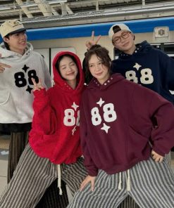 áo Hoodie Nam Nữ Thêu Nổi Số 88 Nón Có Nút Bấm Dày Mịn – Htm Fashion