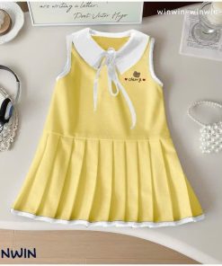 đầm Thun Bé Gái Sát Nách Cổ Sen Xếp Ly In Gấu Cherry Dễ Thương Từ 12-36kg Cho Bé Gái