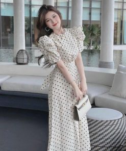 đầm Lụa Chấm Bi Cột Dây Nơ Bt73re-sam Store