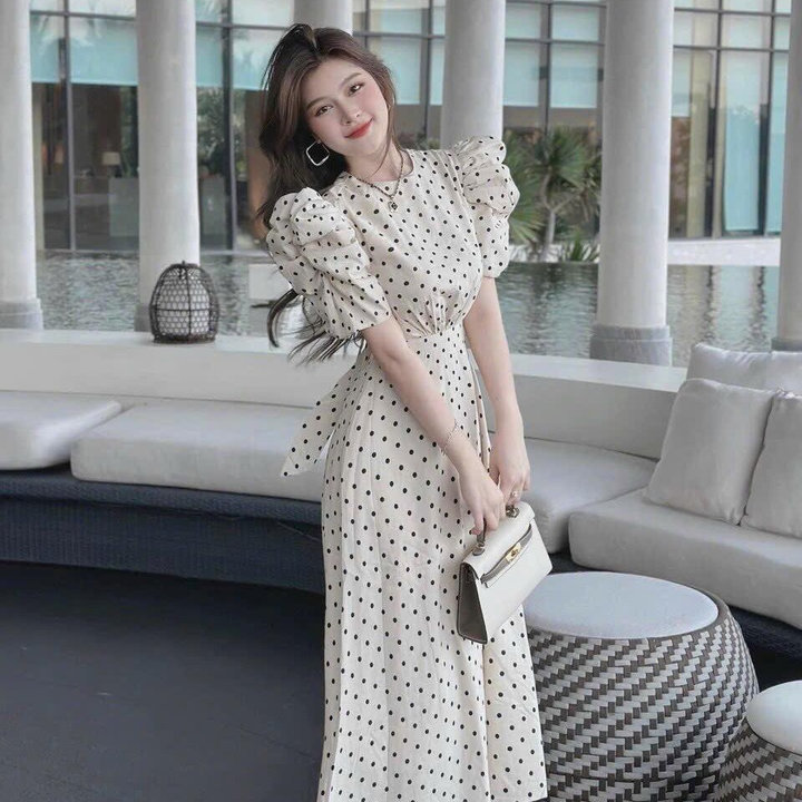 đầm Lụa Chấm Bi Cột Dây Nơ Bt73re-sam Store