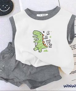 Bộ Thun Sát Nách Bé Trai Phối Màu In Khủng Long Rawr Dễ Thương Từ 8-24kg Cho Bé Trai