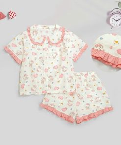 Bộ Pyjama Bé Gái Chật đũi Cotton Mềm Mại Với Hoạ Tiết Gấu, Kitty Dễ Thương Từ 12-50kg Cho Bé Gái