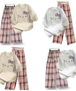 Tổng Hợp Các Sét Bộ Quần Suông Cạp Cao + Mix áo Phông Form Rộng Unisex – Hình Mèo Từ Chất Liệu Cotton Và Da Cá Siêu đẹp
