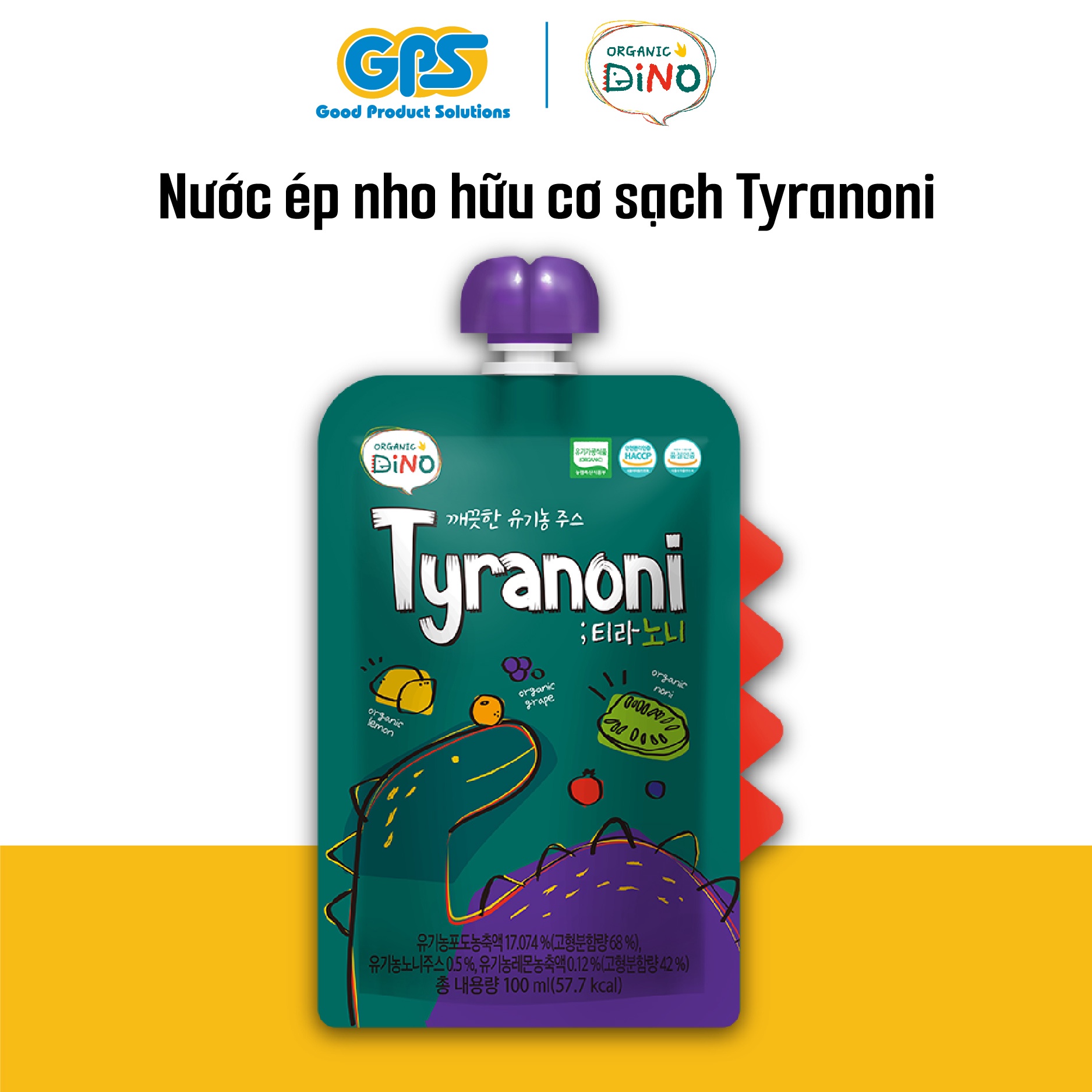 Nước ép Trái Cây Hữu Cơ Sạch Tyranoni 100ml – Organic Dino