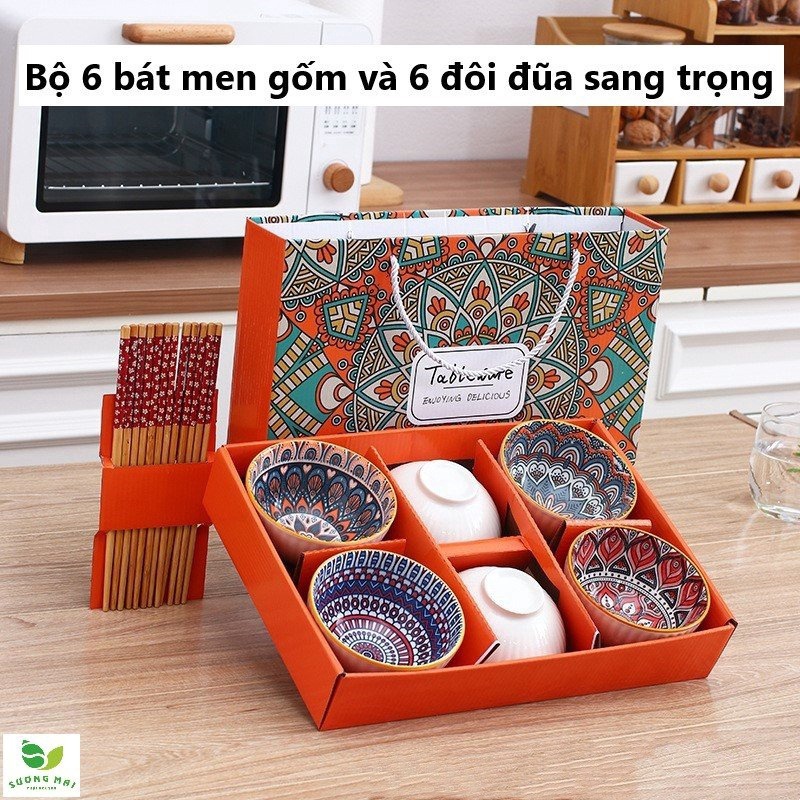 [giảm 50%] Bộ 6 Bát ăn Và 6 đôi đũa + Máy Hút Nước Tự động Sương Mai